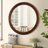 CULER Round Wood Mirror 24 Inch,Circle Mirror with Walnut Frame for Wall,Rustic Decorative Round Wall Mirror for Bathroom Bedroom Entryway（Walnut Brown）