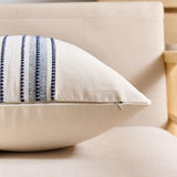 Striped Linen Textured Throw Pillow Covers 18x18 Inch Set of 2,Boho Decorative Cushion Covers, Neutral Navy Blue Accent Pillowcases for Couch, Sofa, Bed Farmhouse & Modern Living Room Decor