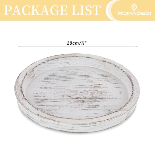 Romadedi Rustic Wooden Tray Candle Holder, Round, Distressed White