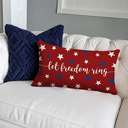 4th of July Pillow Covers 12x20 Stars Let Freedom Ring Patriotic 4th of July Memorial Day Independence Day Lumbar Throw Pillow Cover Decorations for Sofa Home Decor