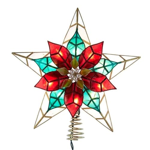 10-Light 11.5-Inch Poinsettia Capiz Star Tree Topper