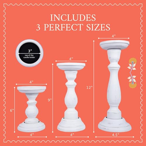 Tuli Mango Wood Candle Holders - Shabby White, Set of 3
