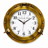 Franklin Murphy's Analog Beautiful Nautical Porthole Wall Clock, Antique Brass Finish, 12" Aluminum with Glass Face, Maritime Decor, Battery Operated Home Decor