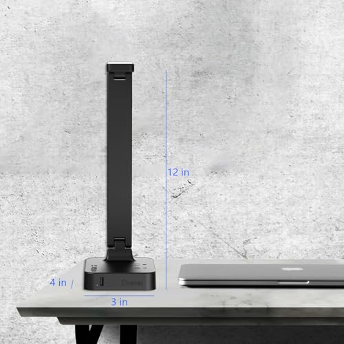 LED Desk Lamp for College Dorm Room, Desk Light with 1 USB Charging Port 2 AC Power Outlet, 3 Lighting Modes, 3 Level Brightness Touch Lamp, Eye-Caring Home Office Foldable Table Lamp