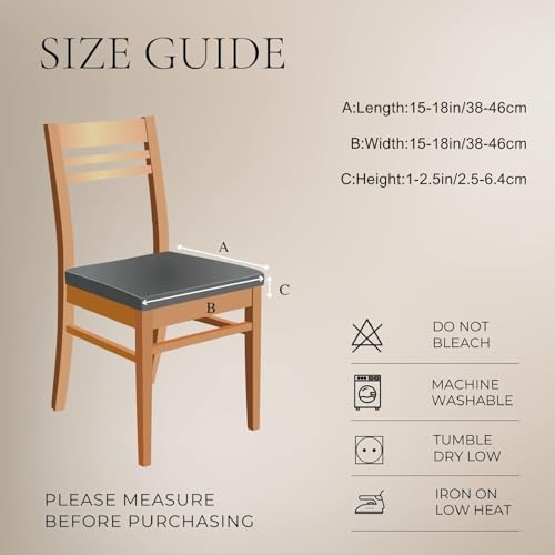 SearchI Waterproof PU Leather Seat Covers for Dining Chairs, 4 Pack Stretch Dining Room Chair Seat Covers, Kitchen Chair Seat Covers Protectors (Black)