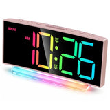 Cadmos Modern Curved Cute Digital Alarm Clock,Colorful Led Display,Adjustable Volume,Weekday/Weekend Mode,Simple Clock for Bedrooms Bedside,Ok to Wake Up for Girls,Kids,Teens (Pink+Dynamic)