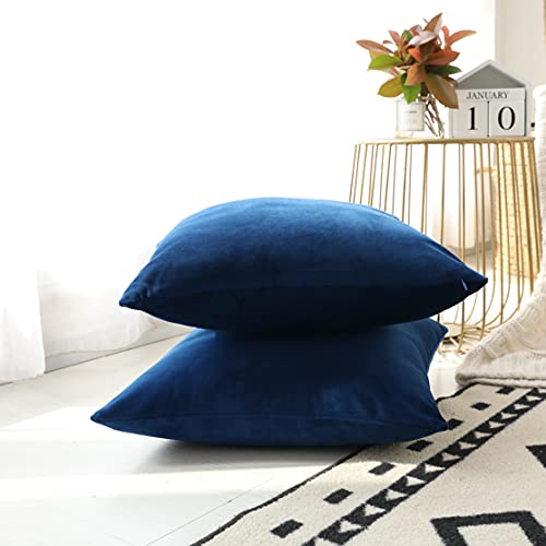 Set of 2 Comfortable Throw Pillow Cover for Bedding, Decorative Accent Cushion Sham Case for Couch Sofa, Soft Solid Velvet with Zipper Hidden - 16"x16", Prussian Blue