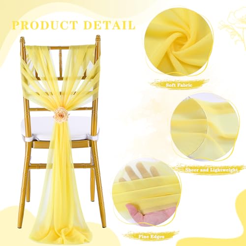 Yellow Chair Sashes for Wedding: 16 Pieces 8ft Long Sheer Draping Fabric – Party Dinner Banquet Event Chair Decorations
