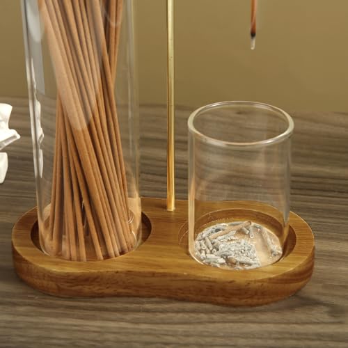 2 in 1 Incense Holder for Sticks, Anti-Ash Flying Incense Burne with Glass Ash Catcher and Incense Sticks Organizer for Meditation Yoga Spa Home Decor (Dark Base)