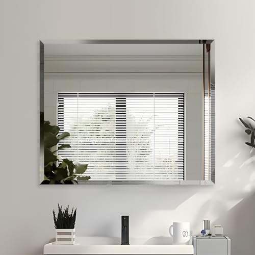 30x36 Inch Bathroom Mirror Frameless Beveled Edge Rectangle Wall Mirror Explosion Proof and Shatterproof Bathroom Vanity Mirror Wall Mounted Hang Firmly (Horizontal or Vertical)