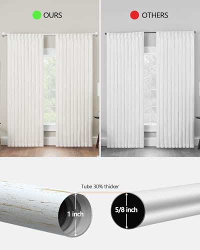 White Curtain Rods for Windows 48 to 84 Inch, Wood Curtain Rod Adjustable Boho Decorative Drapery Rods 1 Inch Heavy Duty Windows Rod for Farmhouse Kitchen Bedroom Living Room