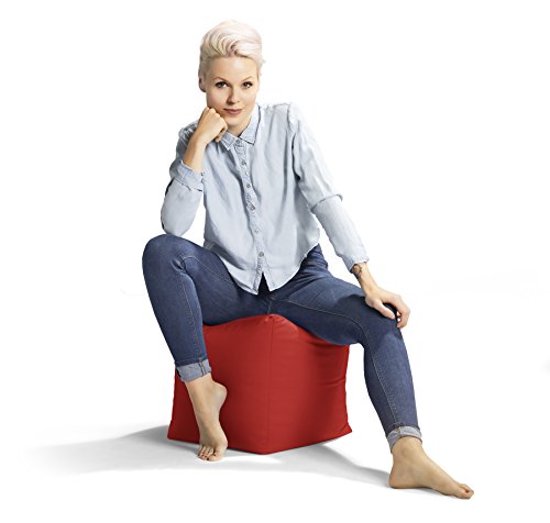 Gouchee Home Cube Brava Pouf Ottoman Foot Rest - Red - Modern Square Bean Bag Chair with Water Repellent Fabric - Floor Pouf for Living Room, Bedroom or Patio - Foot Rest forOutdoor