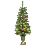 Maylaviu 4FT Artificial Potted Christmas Tree with Lights, Pre-lit Mini Christmas Tree with 50 LED Lights, Small Fake Spruce Tree with 140 Branch Tips, Pine Cones&Red Berries, Battery Operated