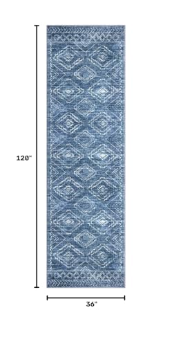 Washable Runner Rug 3x10 Runner for Hallway, Stonewashed Blue