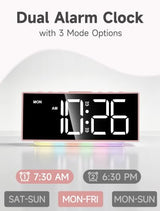 Cadmos Modern Curved Cute Digital Alarm Clock,Colorful Led Display,Adjustable Volume,Weekday/Weekend Mode,Simple Clock for Bedrooms Bedside,Ok to Wake Up for Girls,Kids,Teens (Pink+Dynamic)