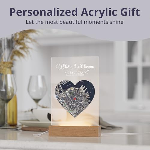 Where It All Began – Custom Satellite Map Plaque | Personalized Couple Gift with Names & Coordinates | Romantic LED Night Light Home Decor | Unique Love Keepsake for Him or Her