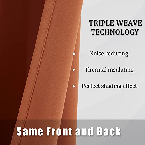 DUALIFE Rust Burnt Orange Blackout Bedroom Curtains 63 Inch Length Grommet Drapes Room Darkening Thermal Insulated (42 x 63 in, 2 Panels)