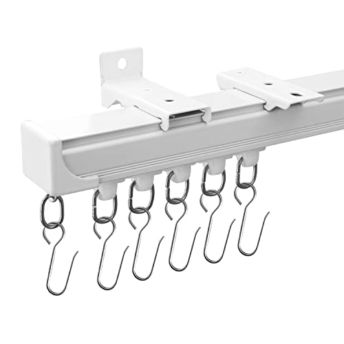 MaKefeile Ceiling Curtain Tracks 12FT,Curtain Track Wall Mount,Ceiling Mounted Sliding Door Curtains Rails Outdoor Extra Long Curtains Rod Room Divider Track for Living Bedroom with Hooks,White