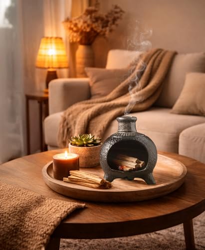 Ceramic Palo Santo Holder, Palo Santo Burner Chimney with Wide Opening & Heat-Resistant Design – Ideal for Meditation, Yoga, Aromatherapy, Spa, Calming Space (L/Black/Wide-Opening)