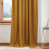 NICETOWN Gold Brown 90 inch Long Velvet Curtains & Drapes for Spring - Thermal Insulating Soft Yellow Window Treatments for Bedroom Living Room Sliding Glass Door, W52 x L90, 2 Panels