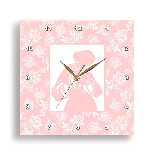 3dRose Wall Clock Silent - 15 inch - Breastfeeding Mother on Pink and White Background - Nursery Designs