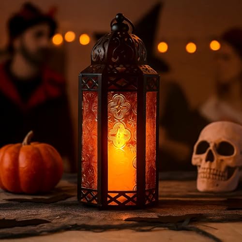 Vela Lanterns Decorative Indoor Moroccan Candle Holder, Amber, M