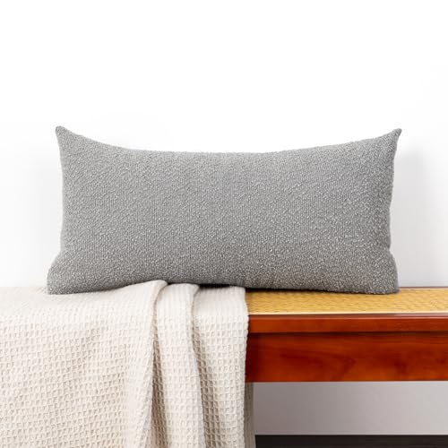 Boucle Lumbar Pillow Cover 12x24 inch Light Gray