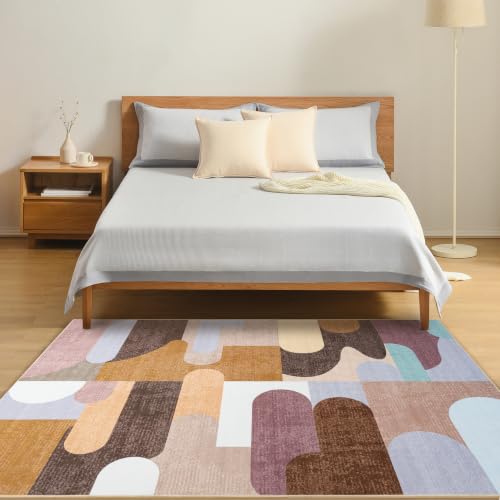 Living Room Rug 5x8 Brown Area Rug Machine Washable Rug Non Slip Indoor Large Rugs for Bedroom, Classroom, College Dorm, Farmhouse, Dining Room, Kids Playroom