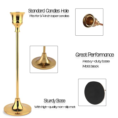 Taper Candle Holder Set of 6, Brass Gold Tall Candlestick Holders