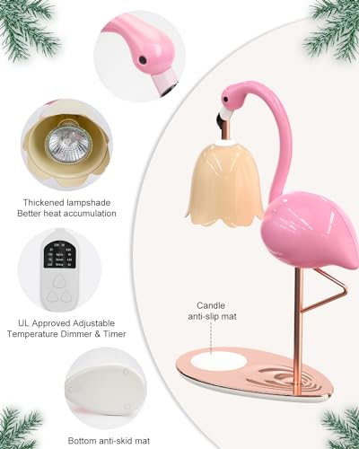 Fragrance Candle Warmer Flamingo Lamp with Timer, Dimmable, Halogen, Polished, Pink, for Home Decor 6.69 x11 x15.35 in
