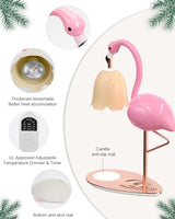 Fragrance Candle Warmer Flamingo Lamp with Timer, Dimmable, Halogen, Polished, Pink, for Home Decor 6.69 x11 x15.35 in