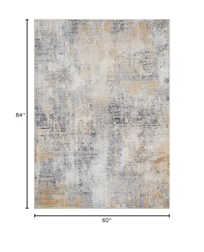 Area Rug 5×7, Vintage Boho Rug,Ultra-Soft Low Pile, Washable, Non Slip,Stain Resistant Printed Carpet for Living Room Bedrooms Playroom Office Kitchen, Gold/Grey