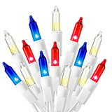 Dazzle Bright 4th of July Lights, 20FT 100 Count Independence Day Mini String Lights Plug in Waterproof Christmas for Outdoor Indoor Home Party Decorations, Red Blue and White