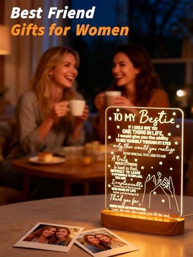 to My Bestie Gifts, Best Friend Gift for Women | Bestie Gift for Women Bestfriend Sister BFF Birthday Christmas Anniversary White Elephant, Soft Warm Color Wooden Table Lamp