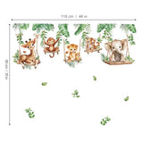 wondever Jungle Animal on Swings Wall Stickers Baby Lion Elephant Giraffe Tropical Leaves Peel and Stick Wall Art Decals for Children Nursery Kids Bedroom Living Room