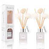 Reed Diffuser Set of 2, Freesia Scent Oil Diffuser with Sticks for Home Fragrance, Office Living Bedroom Decoration, Bathroom Decor and Accessories, Air Fresheners Gift Set, 1.7 fl oz/50ml x 2