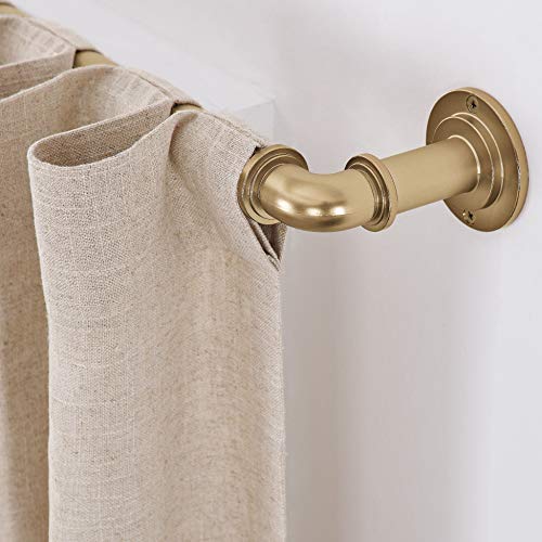 MODE Industrial Room Darkening Collection 1 1/8" Diameter Industrial Curtain Rod Set with Steel Wall Mounted Adjustable Curtain Rod, Blocks Light, Fits 72” to 144” Windows, Warm Gold