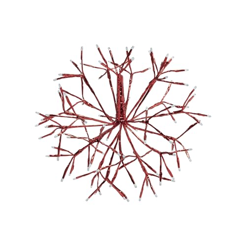 Alpine Corporation 16" Tall Holiday 3D Snowflake Hanging Ornament with 96 LED Lights, with Twinkling Effect, Festive Indoor/Outdoor Christmas Decoration, White Red