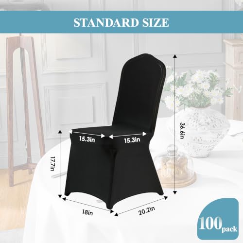 VidaFete 100PCS Black Chair Cover, Polyester Spandex Dining Chair Cover Stretchable Chair Slipcovers for Dining Room, Kitchen, Wedding, Banquet, Fits Most Seat Shapes