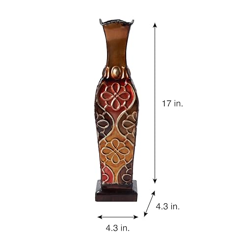 Elements Harlequin Embossed Decorative Metal Vase, Home Decor for Dried Flower and Artificial Floral Arrangements, Living Room, Bedroom, Table Centerpiece, 17-Inch