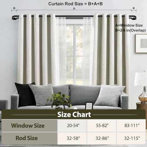 Double Curtain Rods 32 to 58 Inches, HOTOZON Blackout Double Curtain Rods for Windows 20 to 54 Inches (1.6-4.5 ft), 6/8 Inches Wrap Around Room Darkening Telescoping Drapery Rod, Black