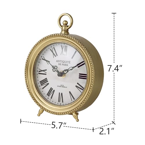 NIKKY HOME Gold Table Clock, Silent Non-Ticking Shelf Desk Top Clock Battery Operated Classic Design, Decorative Home Decor for Living Room, Fireplace Mantel, Desktop, Countertop