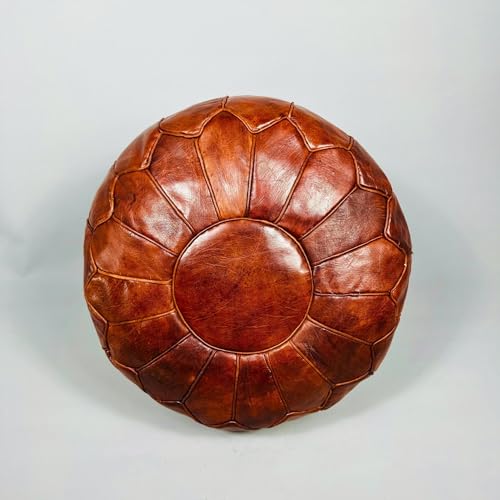 Brown Moroccan Leather Pouf – Set of 2 – Delivered Unstuffed – Handcrafted Ottoman, Footstool, Footrest, Floor Cushion – Versatile Artisan Accent