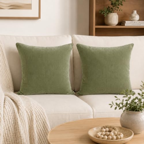 Chenille Lumbar Pillow Covers 20x20 inch Olive Sage Green