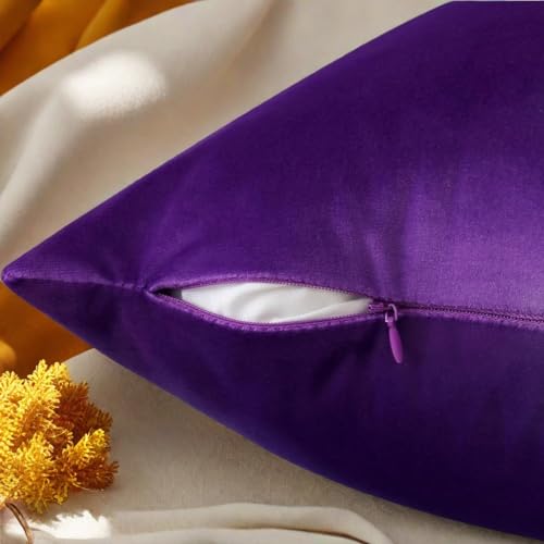 Throw Pillow Covers Set of 4 - 18x18 Velvet Sofa Pillow Covers for Living Room & Bed (Purple)