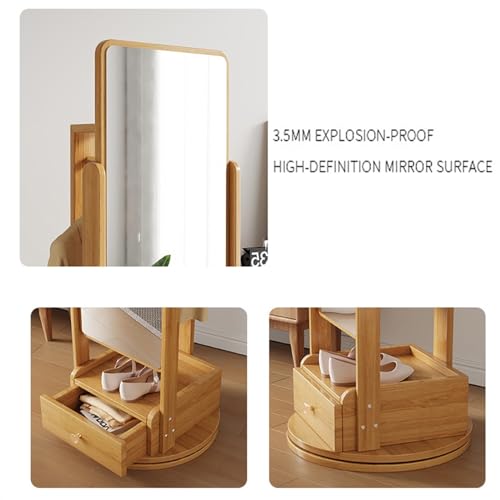 Full Body Mirror, Full-Length Mirror, Floor-to-Ceiling Mirror, Home Bedroom, rotatable Storage, Fitting Mirror with Hanger, Integrated Dressing Mirror,Bedroom Furniture