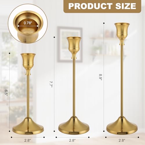 Candlestick Holders, 24PCS Metal Taper Candle Holder, Brass Gold Candle Holders for Candlesticks, Candle Holder for Wedding Fireplace Mantel Housewarming Gift Housewarming Gift