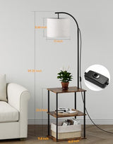 Floor Lamp with Table, Night Stand with Lamp, Narrow Side Table with 3CCT LED Bulb, Small Coffee Table, Modern End Table with Storage Shelves for Living Room Bedroom Home Décor