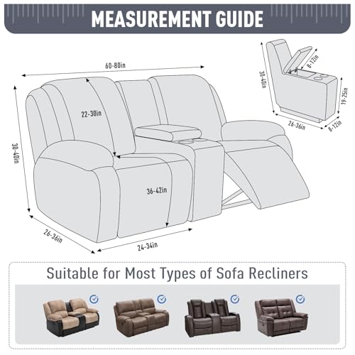 TAOCOCO Loveseat Recliner Cover with Middle Console, Stretch Loveseat Cover for 2 Seat Recliner Couch, Jacquard Reclining Sofa Covers Loveseat Slipcover Furniture Protector, Grey