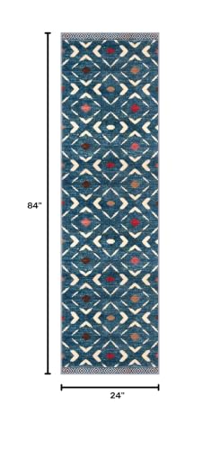 Washable Runner Rug 2x7 ft Hallway Runners Non Slip, Teal/Blue